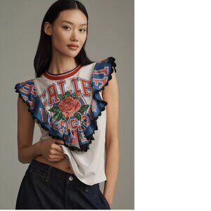 anthropologie Maeve Reworked Sporty Tee top size L NEW with tag